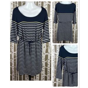 Banana Republic Navy White Striped Boatneck Dress sz M